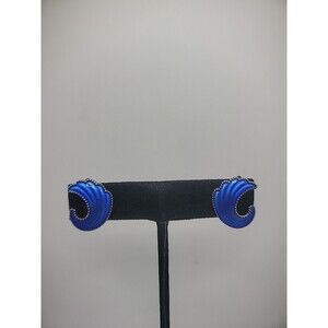 Vintage Earrings Sterling Silver 925 Clip On Norway Guilloche Blue Elvick